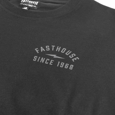 Fasthouse Blackout Yarn Dye LS Tee Black - Close-Up of Graphic on Front