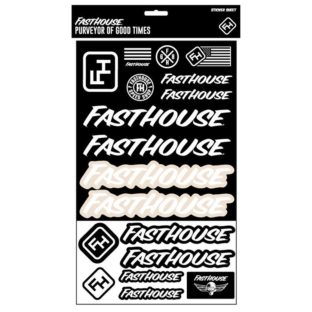 Fasthouse B&W Sticker Sheet - Flat View of Sheet in Packaging