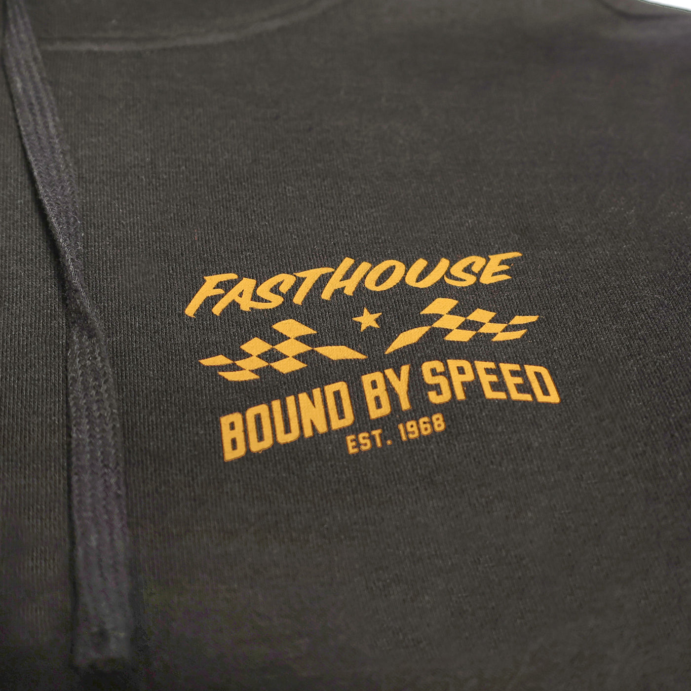 Fasthouse Bound Hooded Pullover Black - Close-Up of Graphic on Front