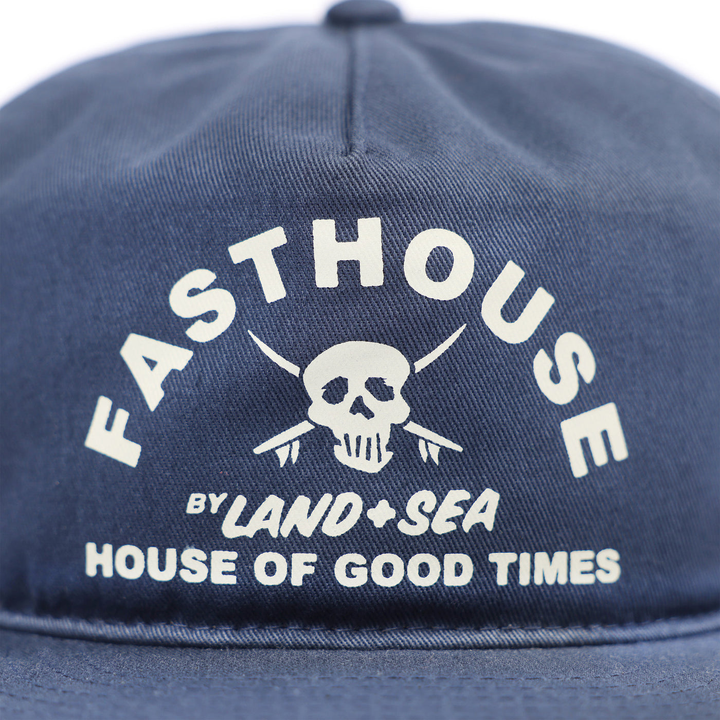 Fasthouse Break Hat Indigo - Close-Up of Front Graphic