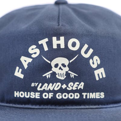 Fasthouse Break Hat Indigo - Close-Up of Front Graphic