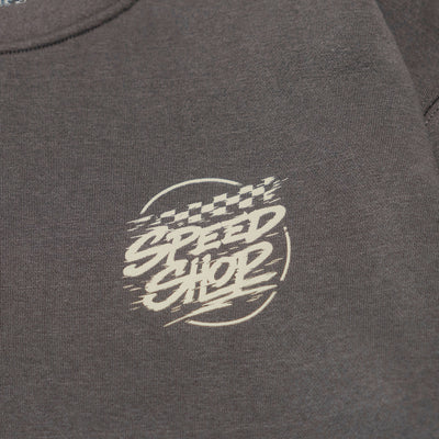 Fasthouse Burner Crew Neck Pullover Shadow - Close-Up of Graphic on Front
