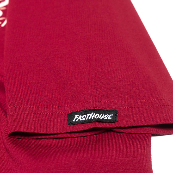 Fasthouse Burner SS Tee Cardinal - Close-Up of Brand Tag on Sleeve