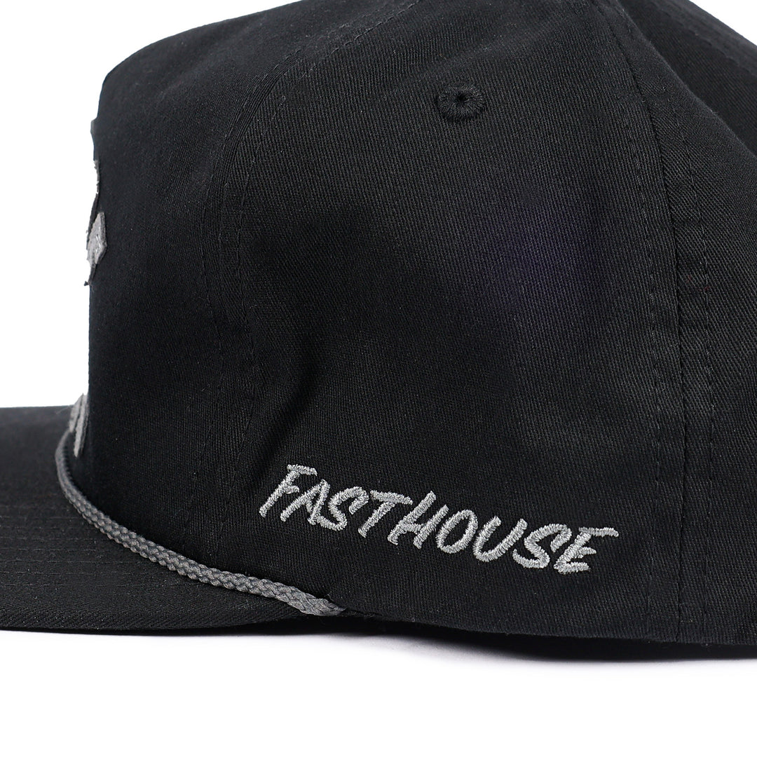 Fasthouse Capone Hat Black - Close-Up of Side Stitched Logo