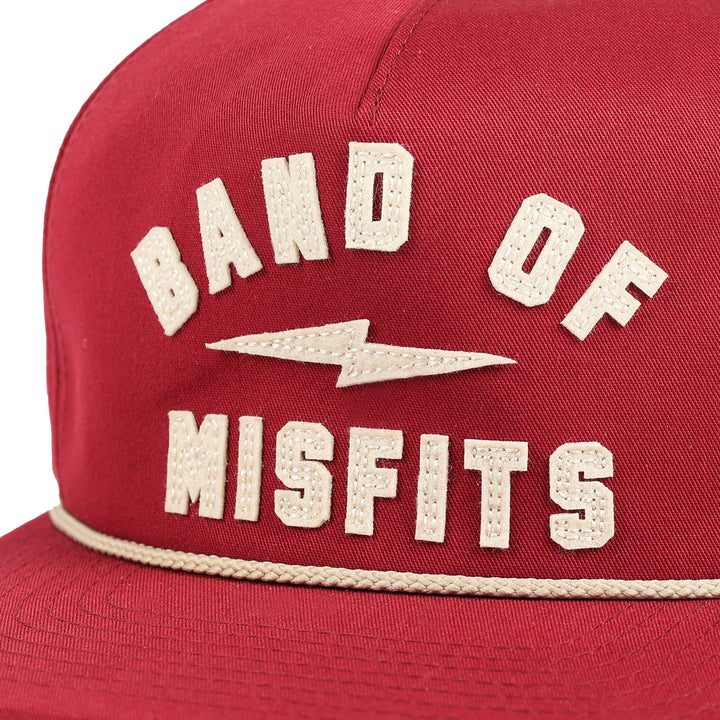 Fasthouse Capone Hat Oxblood - Close-Up of Front Graphic Patches that Spell Out "Band of Misfits"