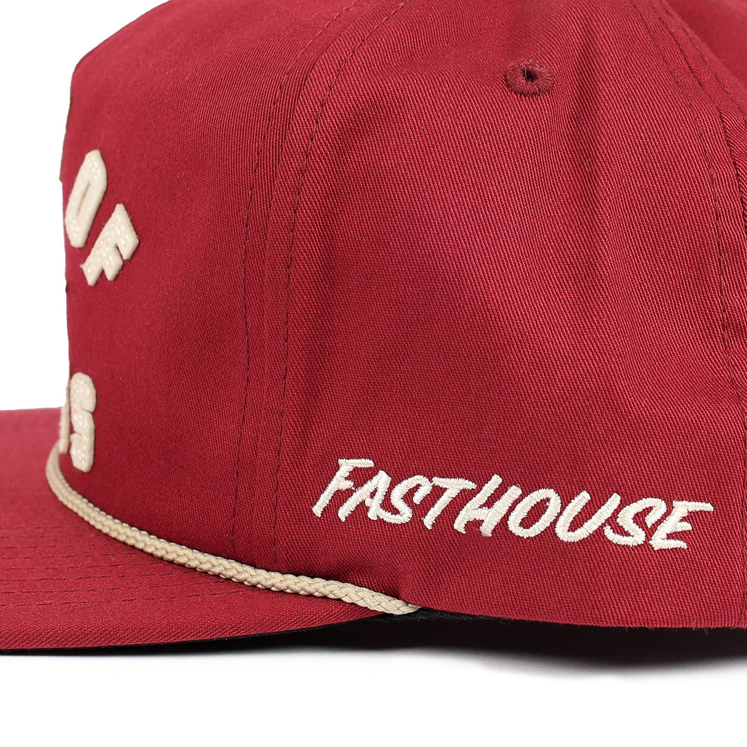 Fasthouse Capone Hat Oxblood - Close-Up of Side Stitched Logo