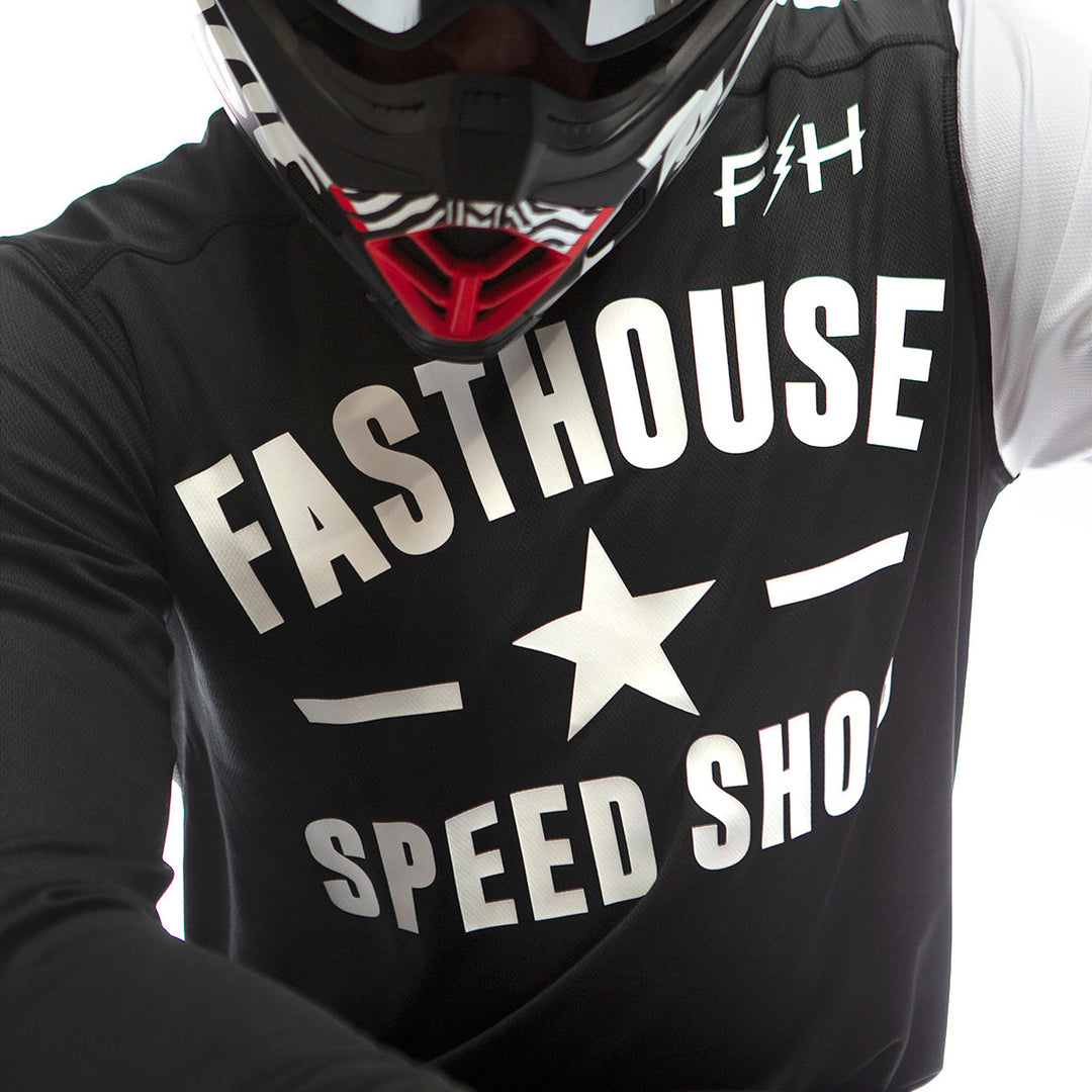Fasthouse Carbon Jersey Black/White - Close-Up of Front Graphic