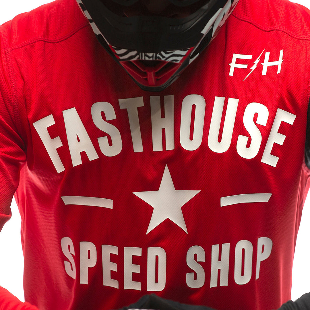 Fasthouse Carbon Jersey Red - Close-Up of Front Graphic