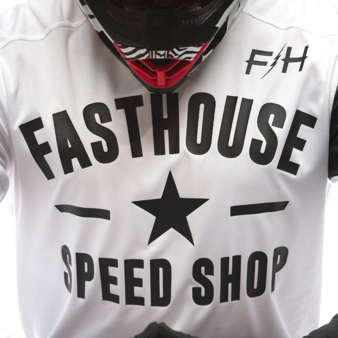 Fasthouse Carbon Jersey White - Close-Up of Front Graphic