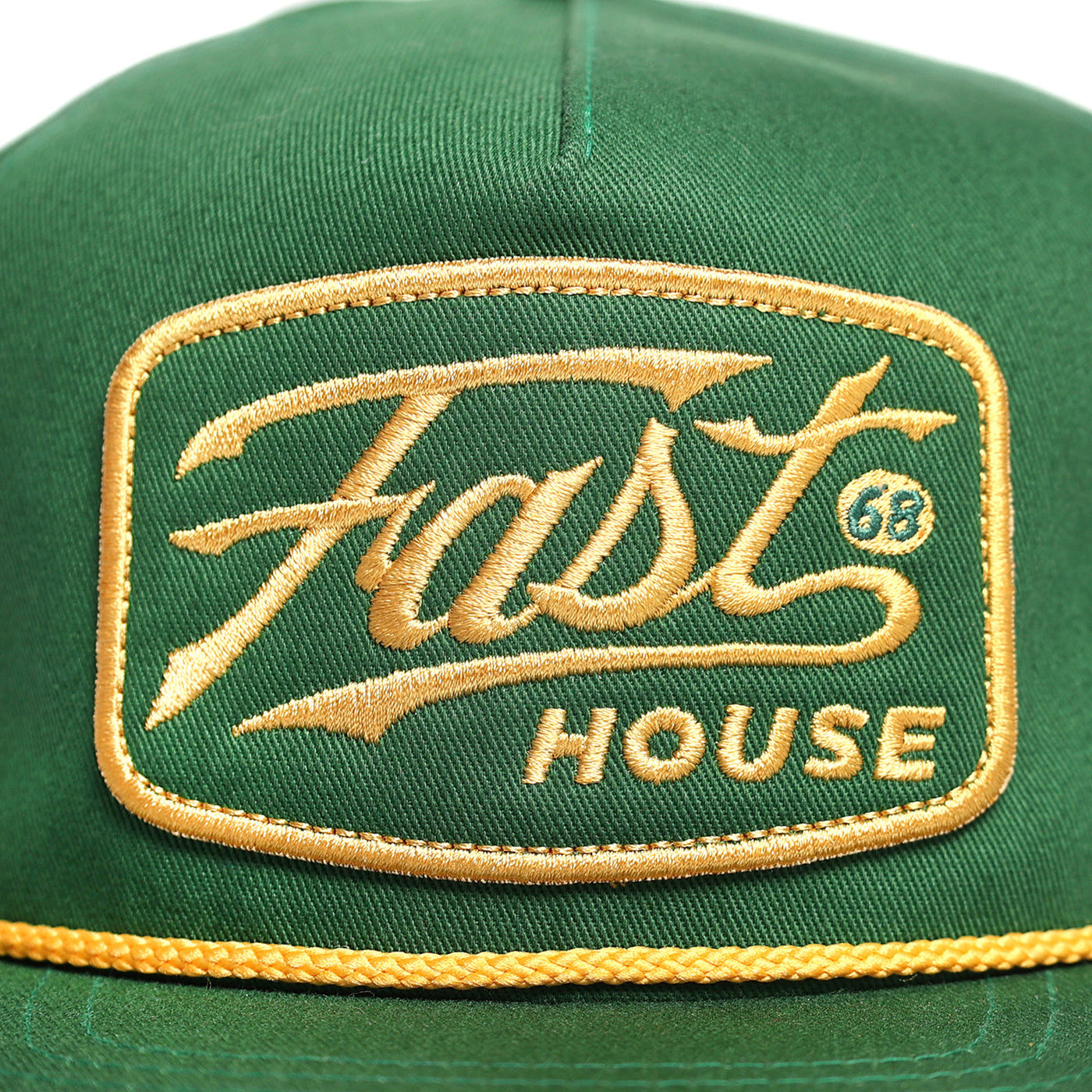 Fasthouse Carrera Hat Green - Close-Up of Front Graphic