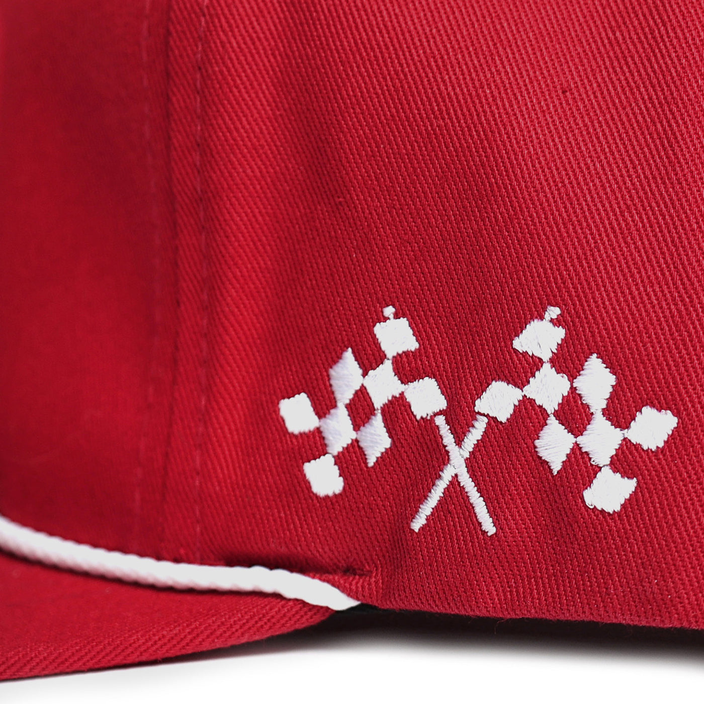 Fasthouse Carrera Hat Red - Close-Up of Stitched Logo on Side