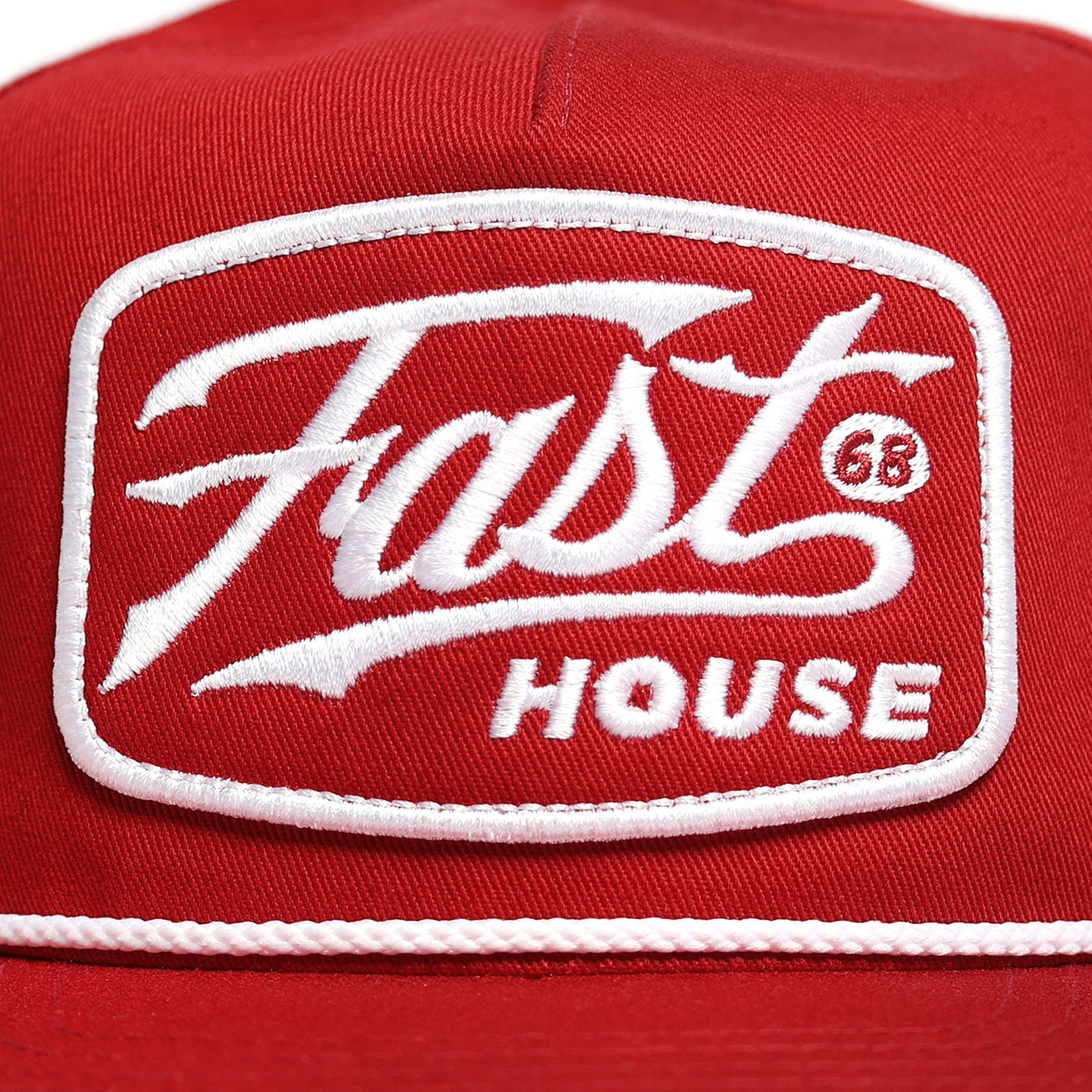 Fasthouse Carrera Hat Red - Close-Up of Front Graphic