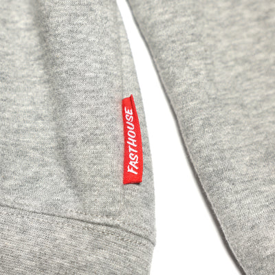 Fasthouse Chalet Hooded Pullover Heather Gray - Close-Up of Logo Tag Sewn into Seam