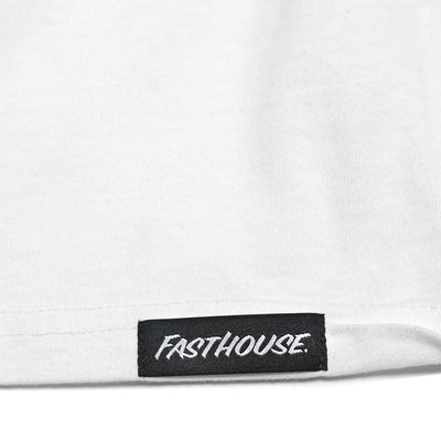 Fasthouse Chalet Long Sleeve Tee White - Close-Up of Logo Sewn into Hem