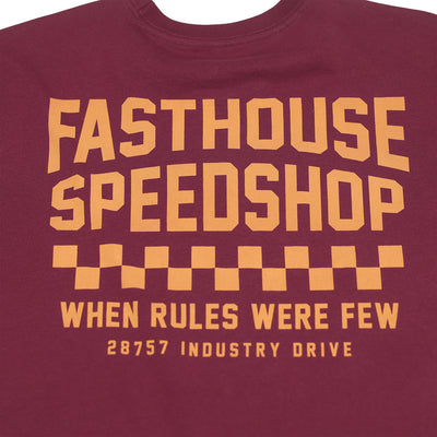 Fasthouse Chalet Tee Maroon - Close-Up of Graphic on Back