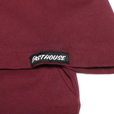 Fasthouse Chalet Tee Maroon - Close-Up of Logo Sewn into Hem