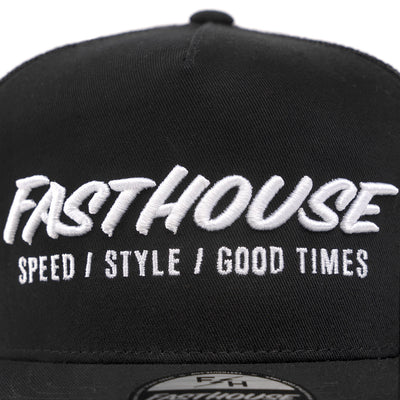 Fasthouse Classic Hat Oversized Black - Close-Up of Front Graphic