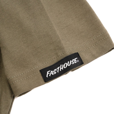 Fasthouse Coalition Tee Military Green - Close-Up of Logo Sewn into Hem