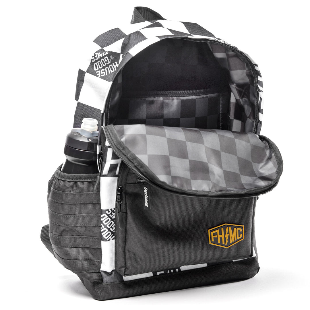 Fasthouse Coast Backpack - Front View with Main Section Unzipped and Open to View Interior