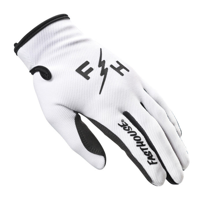 Fasthouse Carbon Eternal Gloves White - Back of Hand View of Left Hand View