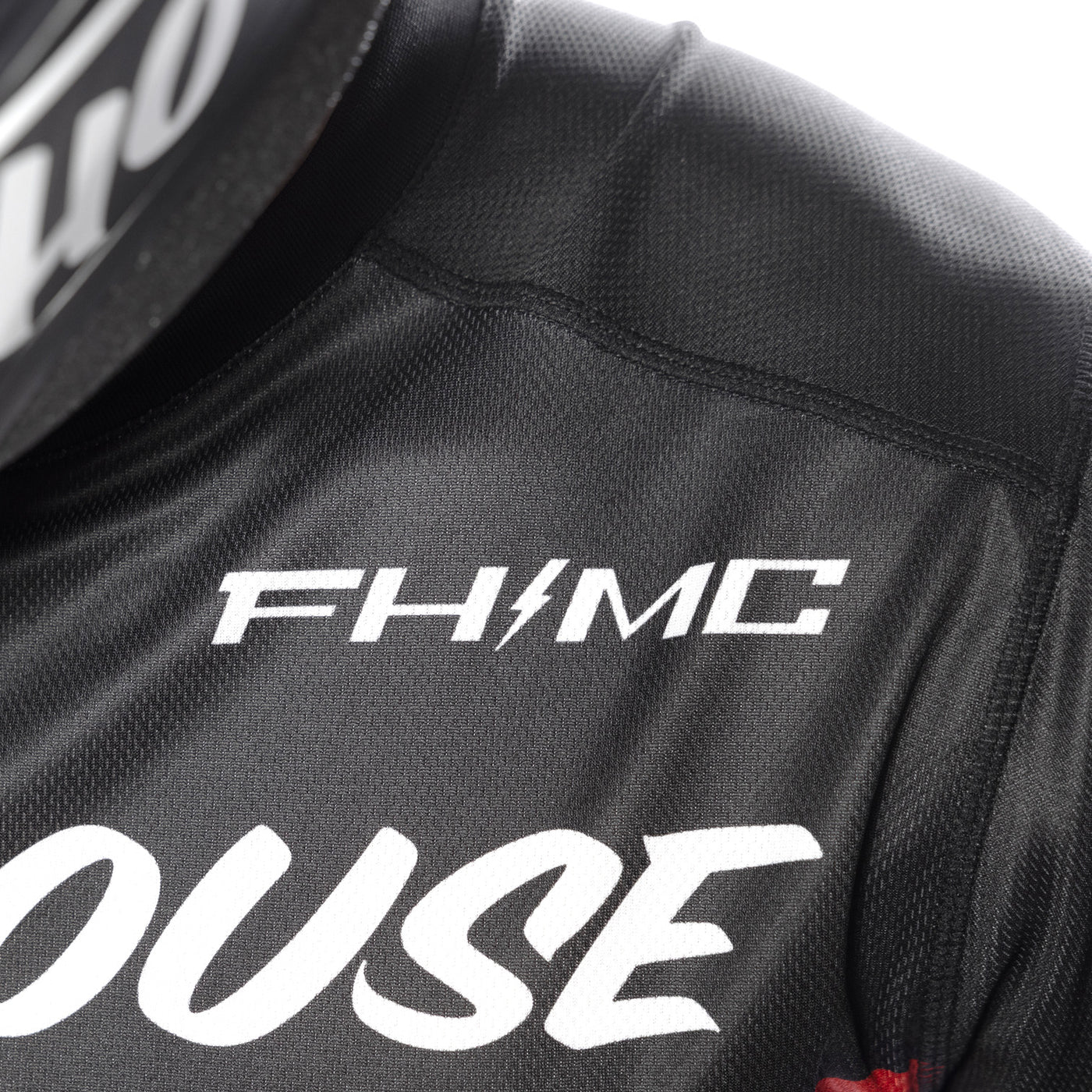 Fasthouse Carbon Force Jersey Black - Close-Up of Left Front Shoulder Graphics