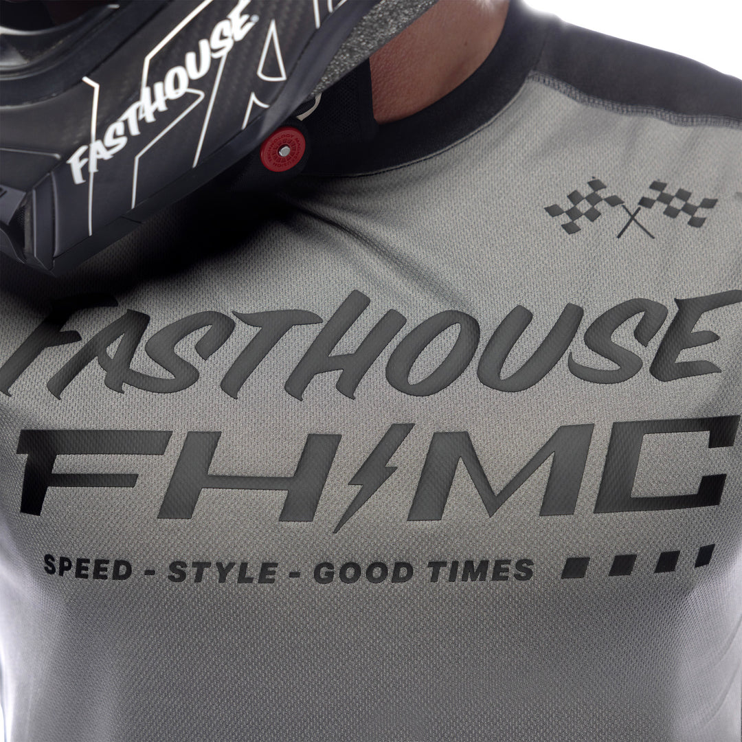 Fasthouse Carbon Method Jersey Gray/Black - Close-Up of Front Graphics