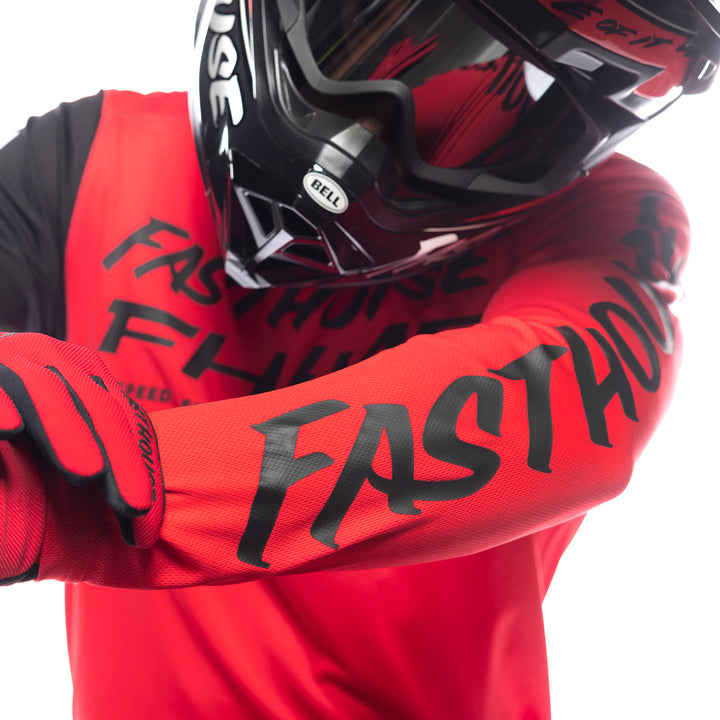 Fasthouse Carbon Method Jersey Red/Black - Close-Up of Left Sleeve Graphics