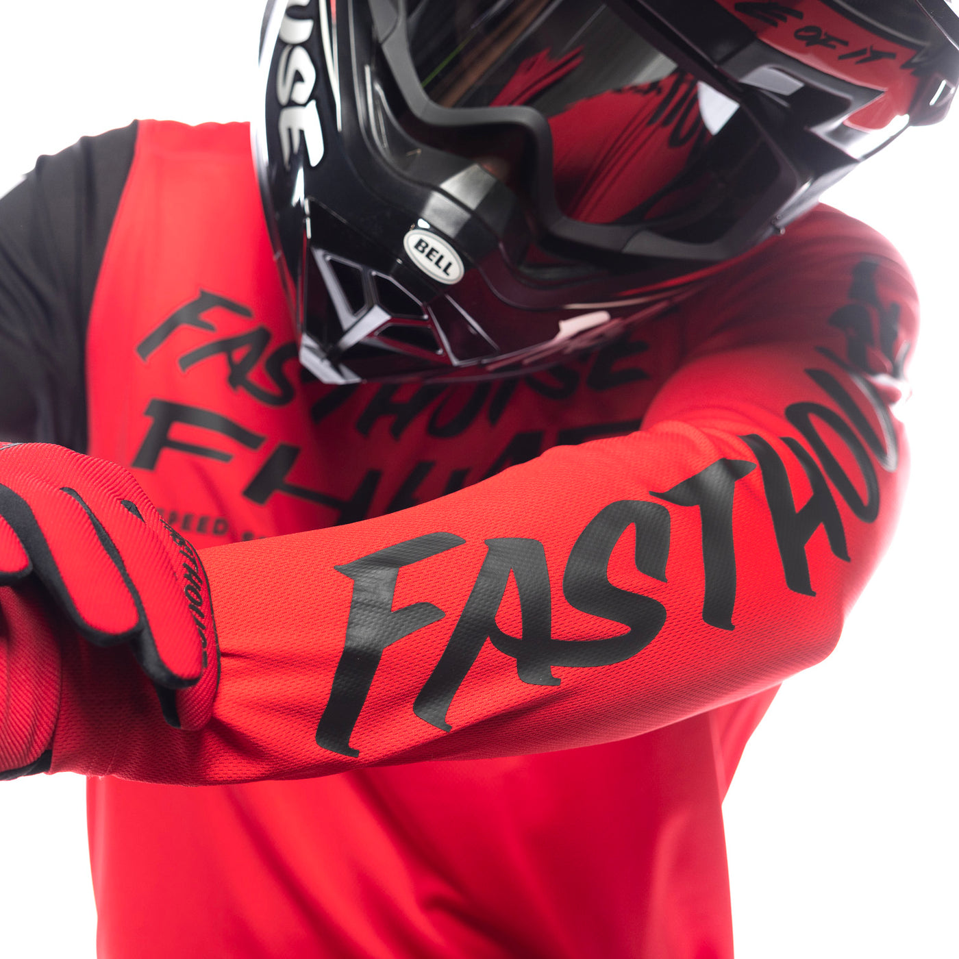 Fasthouse Carbon Method Jersey Red/Black - Close-Up of Left Sleeve Graphics