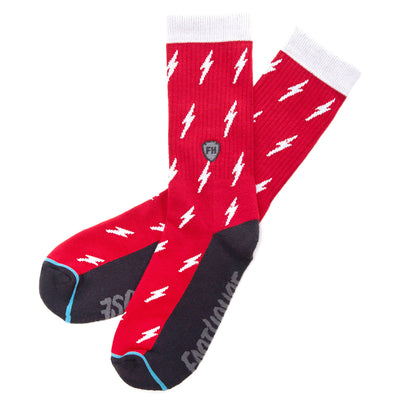 Fasthouse Circuit Crew Socks Red/White - Side View of Criss-Crossed Pair