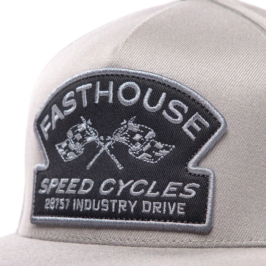 Fasthouse Crown Hat Gray - Close-Up of Front Embroidered Patch