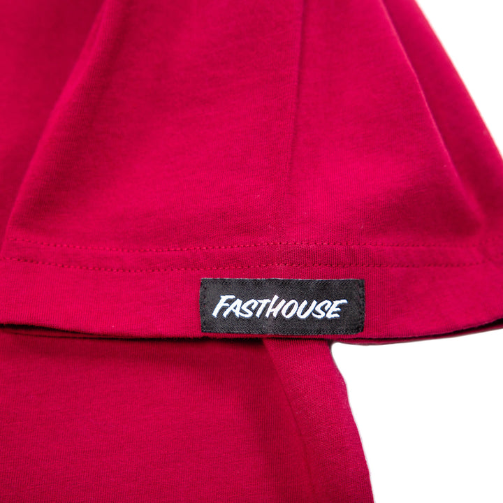 Fasthouse Crown SS Tee Cardinal - Close-Up of Logo Tag on Sleeve