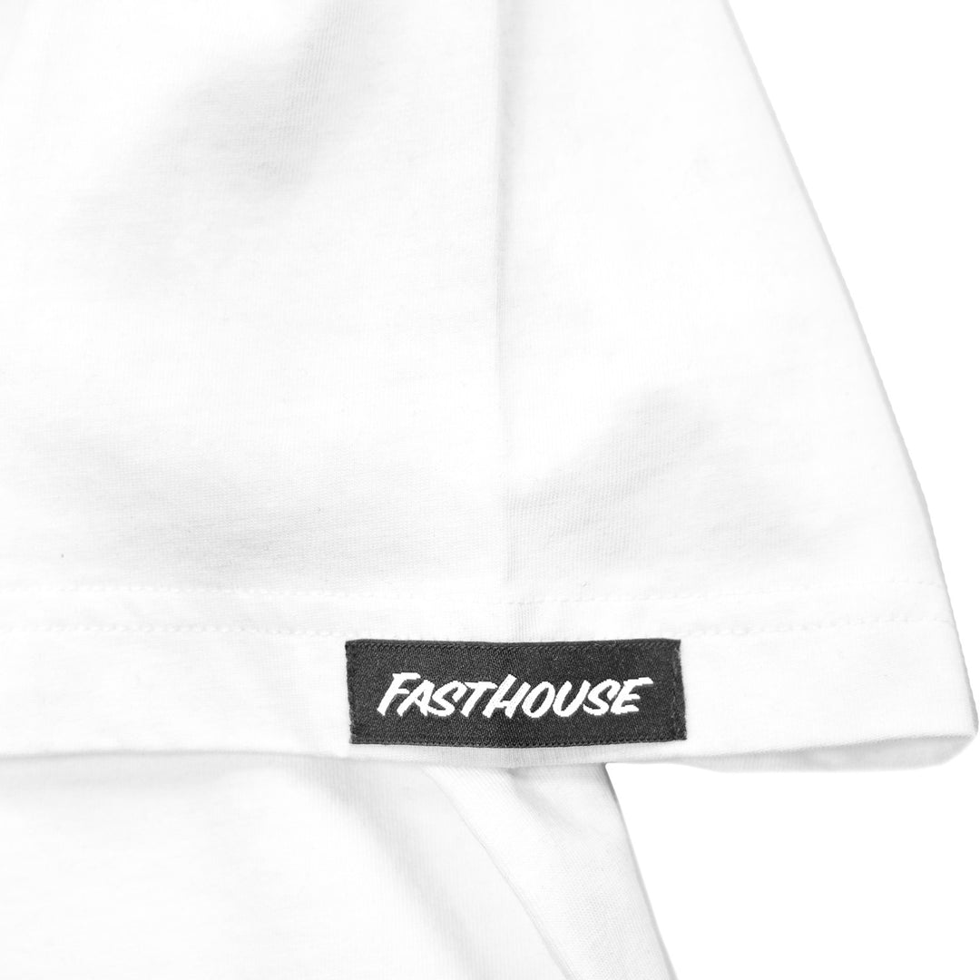Fasthouse Crown SS Tee White - Close-Up of Logo Tag on Sleeve