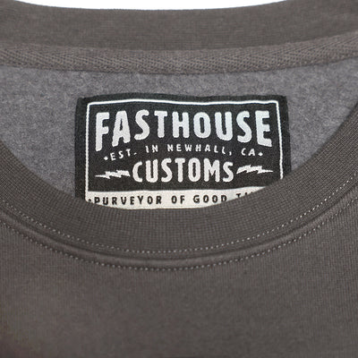 Fasthouse Carrera Crew Neck Pullover Charcoal - Close-Up of Collar Label