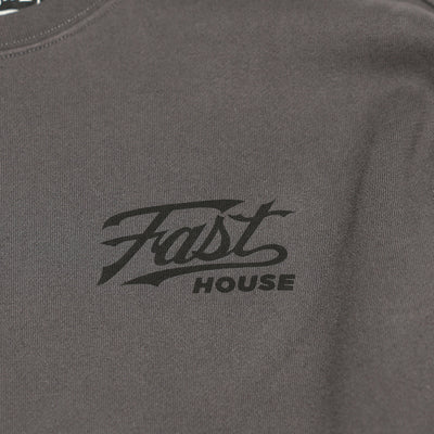 Fasthouse Carrera Crew Neck Pullover Charcoal - Close-Up of Graphic on Front