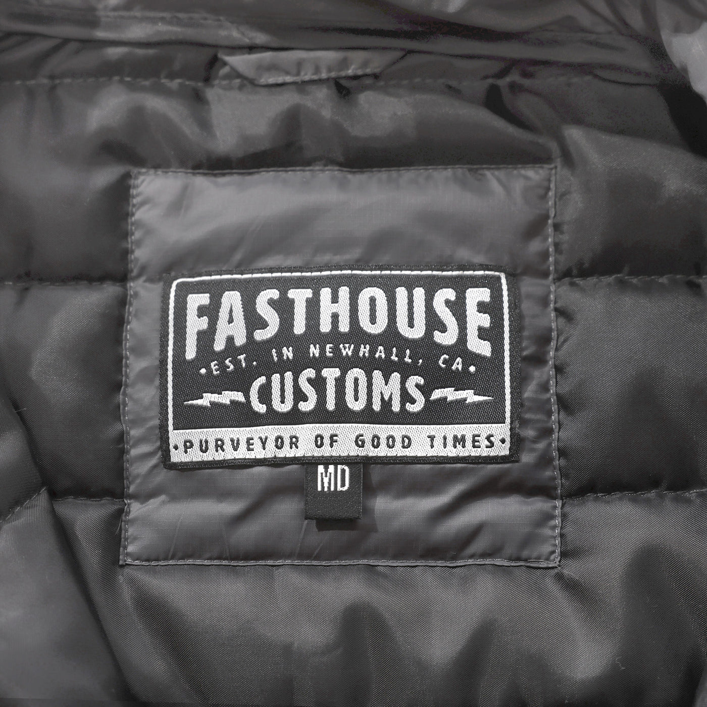 Fasthouse Crosswind Packable Puffer Jacket Charcoal - Close-Up of Interior Label