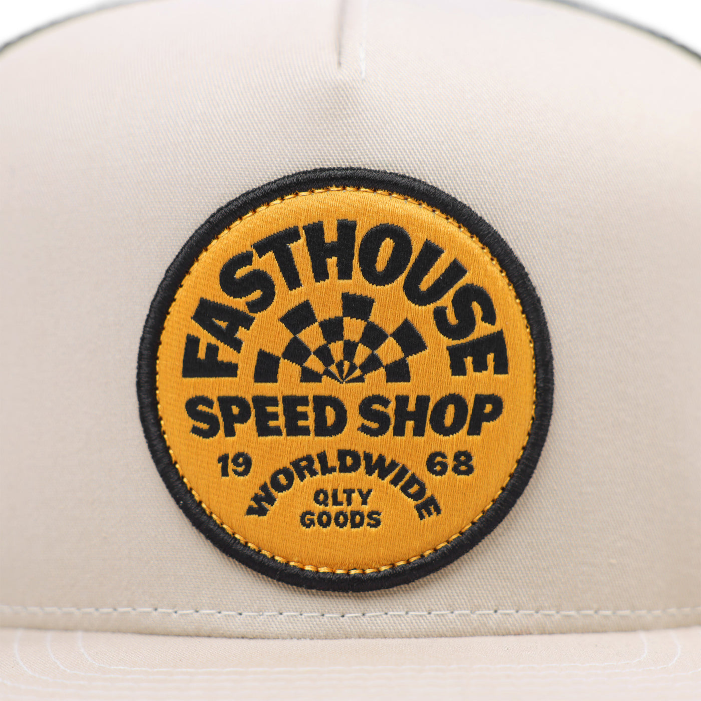 Fasthouse Deco Hat Natural - Close-Up of Front Graphic