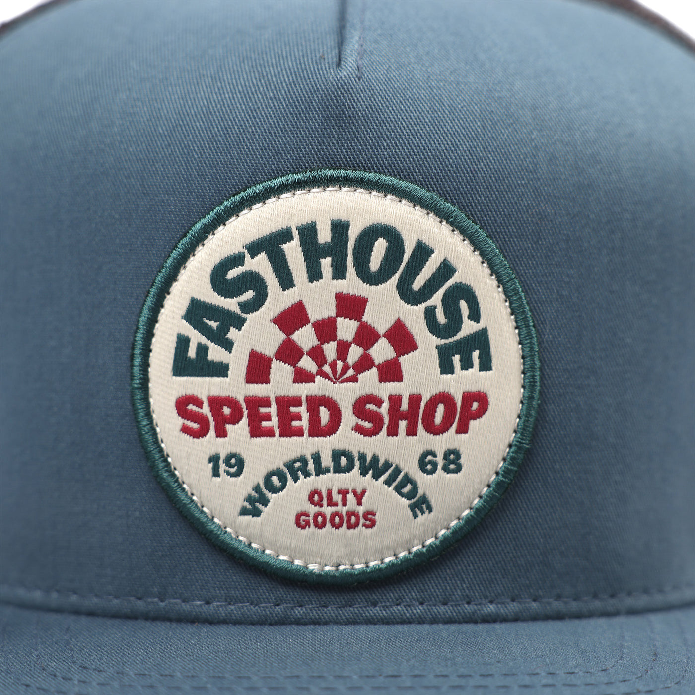 Fasthouse Deco Hat Oversized Slate - Close-Up of Front Graphic