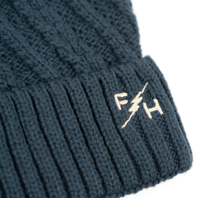 Fasthouse Dunes Beanie Teal - Close-up of Stitched Logo on Front