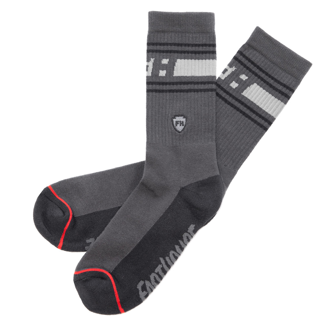 Fasthouse Dozer Crew Socks Dark Gray - Side View of Criss-Crossed Pair