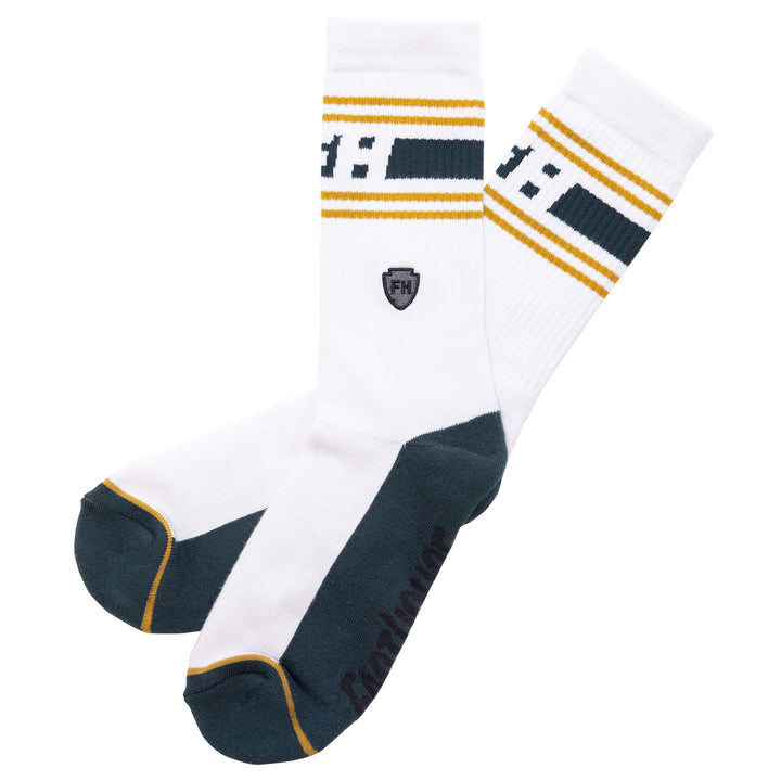 Fasthouse Dozer Crew Socks White - Side View of Criss-Crossed Pair