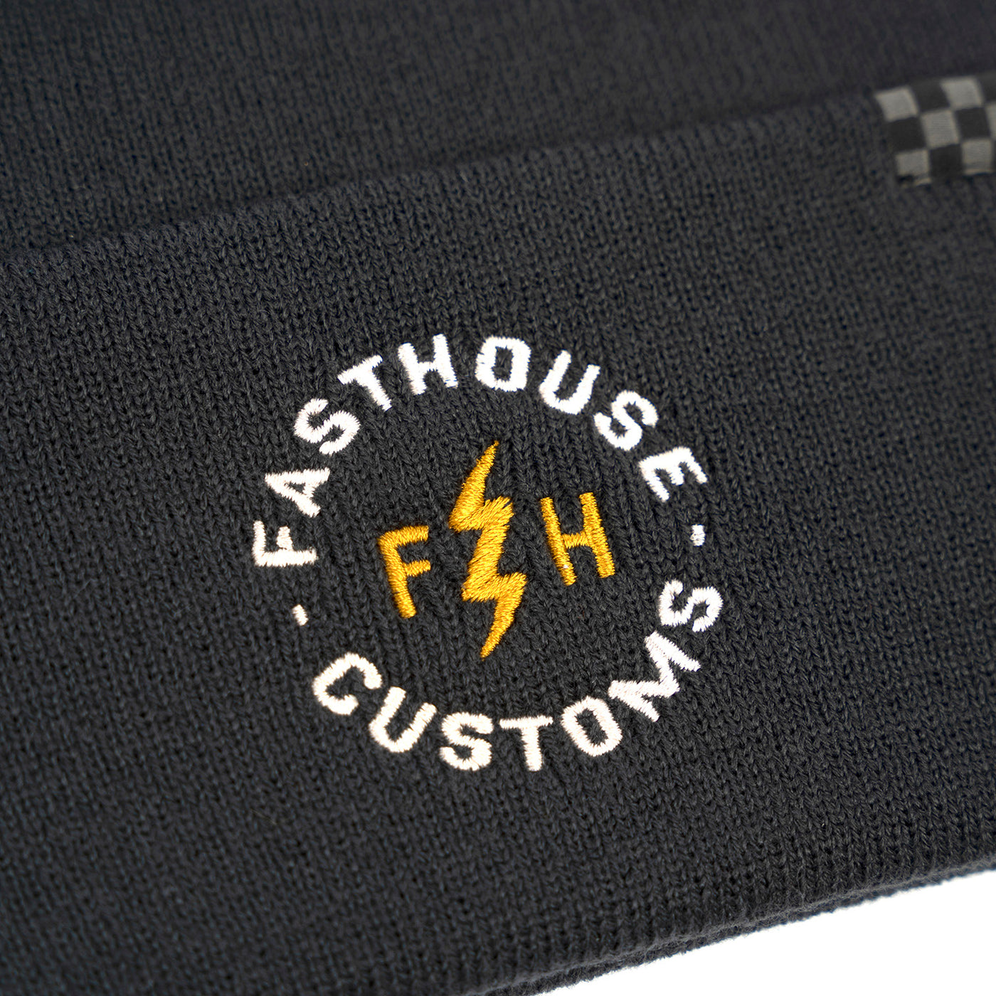 Fasthouse Easy Rider Beanie Smoked Navy - Close-Up of Stitched Logo on Front