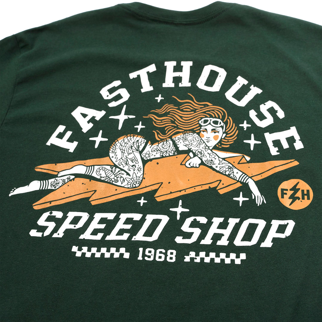 Fasthouse Eleanor Tee Forest Green - Close-Up of Graphic on Back