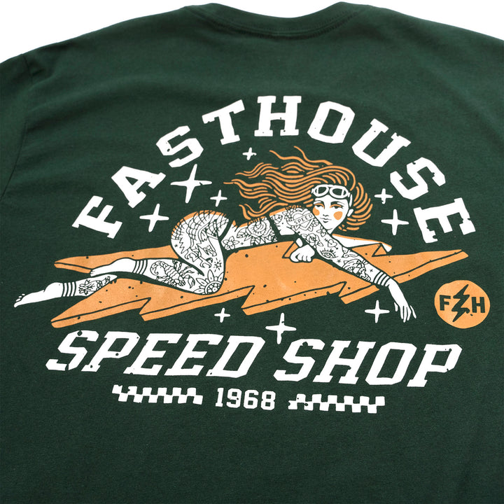 Fasthouse Eleanor Tee Forest Green - Close-Up of Graphic on Back