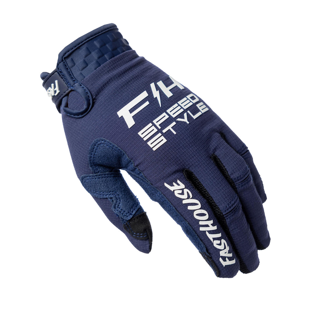 Fasthouse Elrod Ether Gloves Electric Blue/Navy - Back of Left Hand View