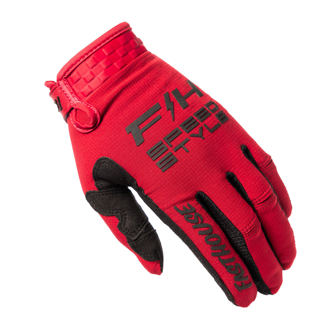 Fasthouse Elrod Ether Gloves Red/Jester Red - Back of Left Hand View