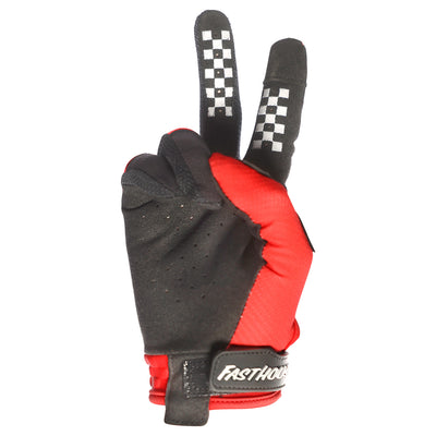 Fasthouse Elrod Hypersonic Gloves Red - Palm View of Peace Sign