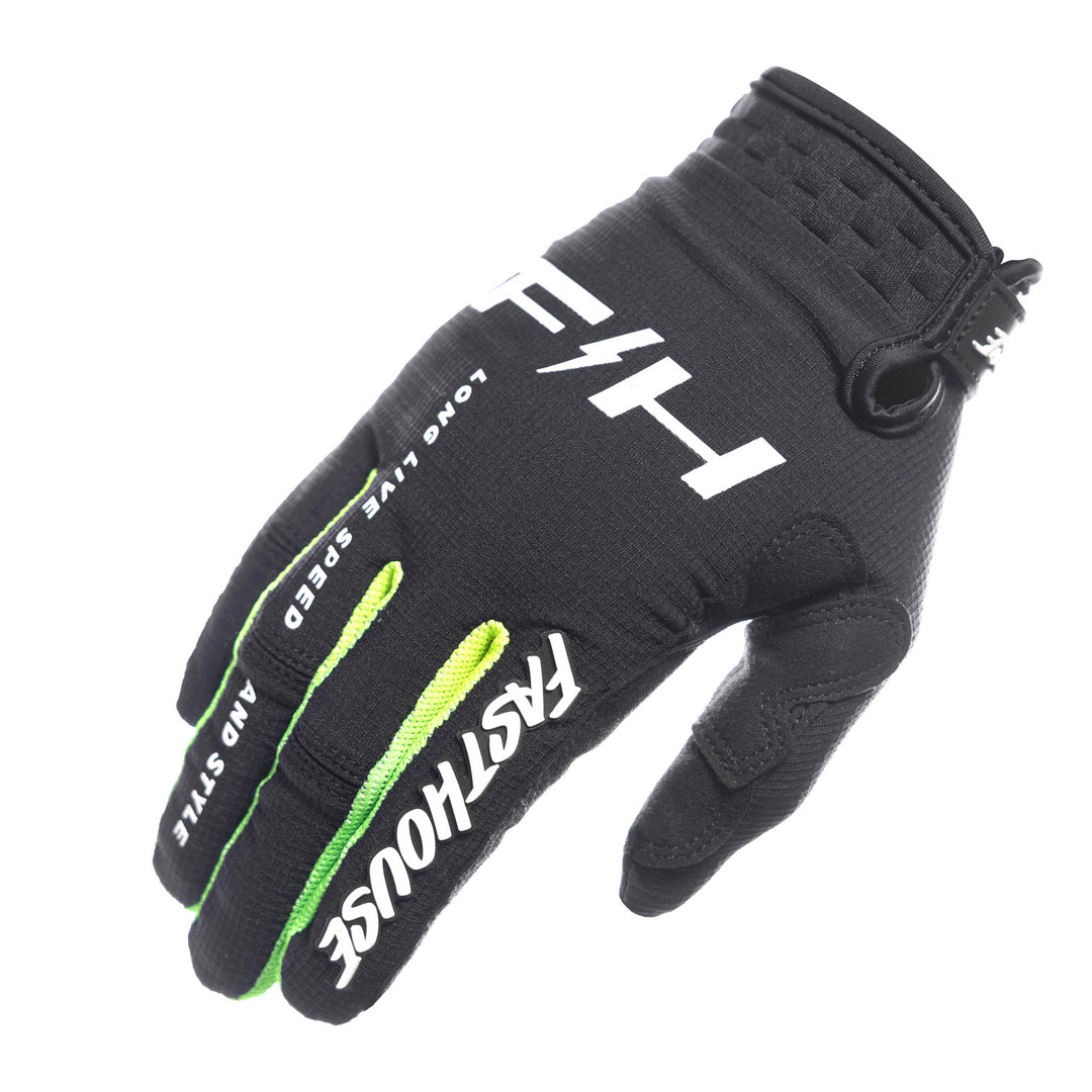 Fasthouse Elrod Nitro Gloves Black Neon - Back of Right Hand