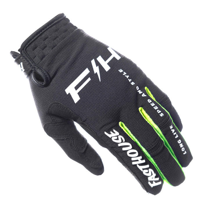 Fasthouse Elrod Nitro Gloves Black Neon - Back of Left Hand