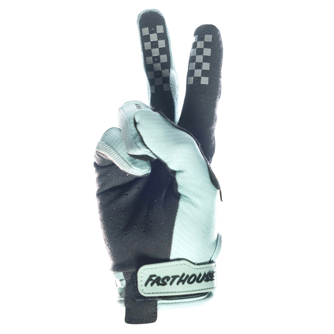 Fasthouse Elrod Nitro Gloves Oceanic Mint - Palm View of Peace Sign