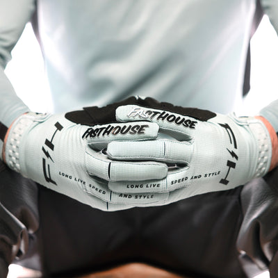 Fasthouse Elrod Nitro Gloves Oceanic Mint - Close-Up of Model Wearing Gloves, Fingers Entwined